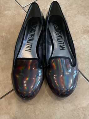 Cosmopolitan Black Holographic Slip-On Flats